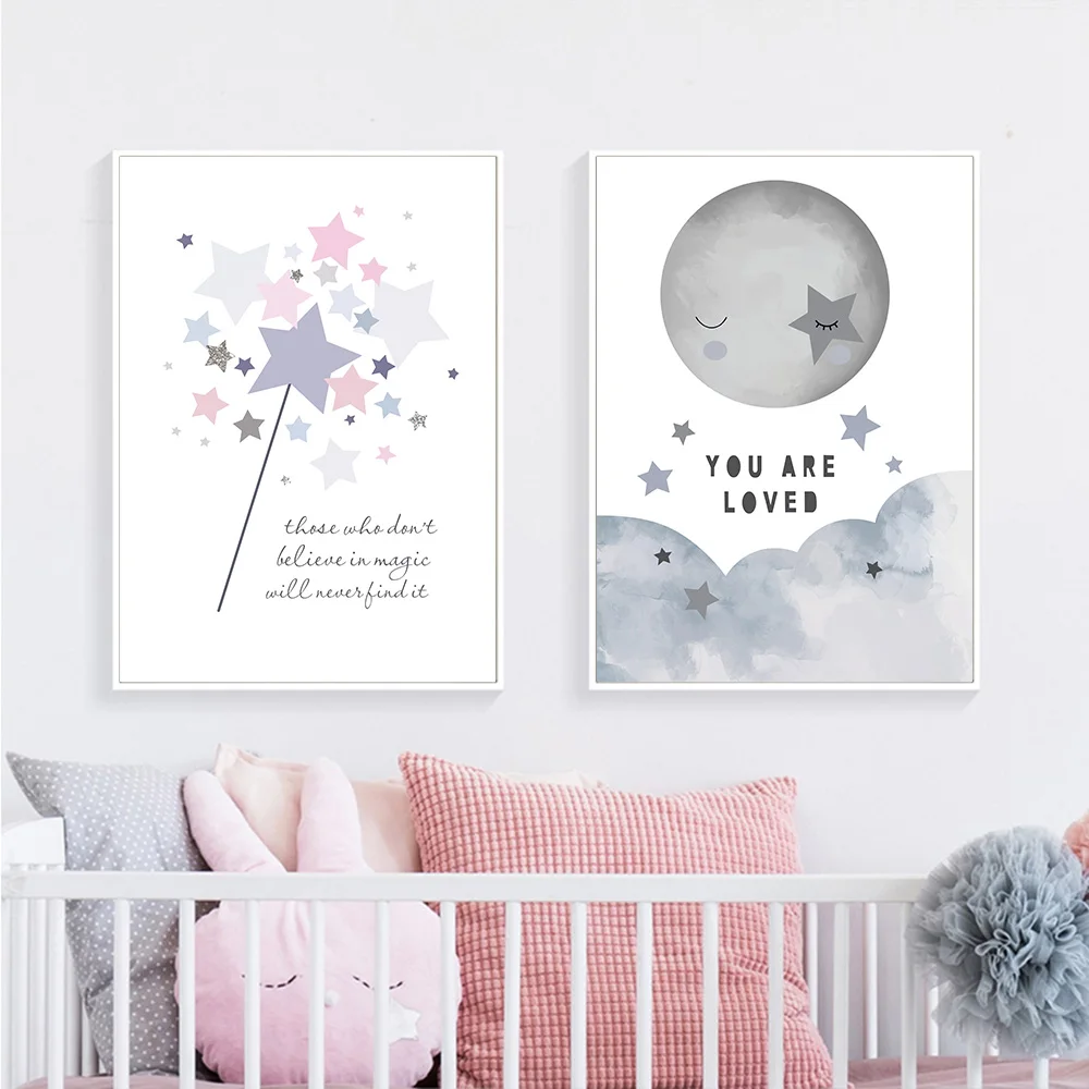 Луна художественные плакаты звезды облака холст живопись стена искусство принт