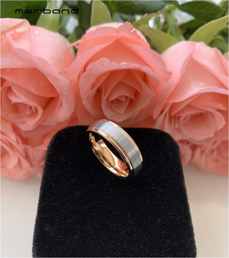 

Women Tungsten Wedding Band Rose Gold Color With Stepped Brushed Finish 6MM