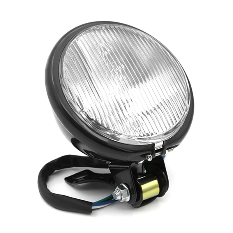 

35W 12V Universal Retro Metal Motorcycle Headlight Round with Holder Electroplate Silver Vintage Bracket Head Lamp