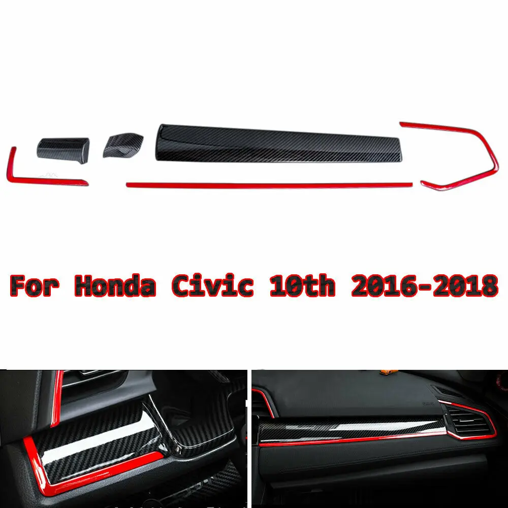 

Red ABS Car Console Center Dashboard Cover Trim For Honda Civic 10th 2016-2018 6pcs