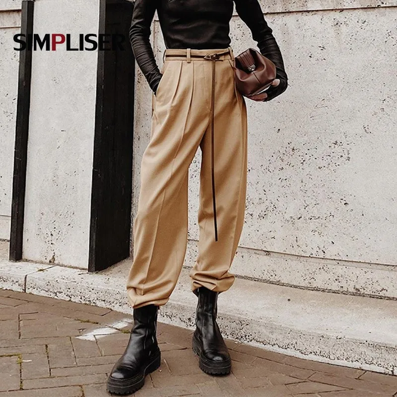 Новинка 2020 широкие брюки с высокой талией женские Костюмные черные хаки