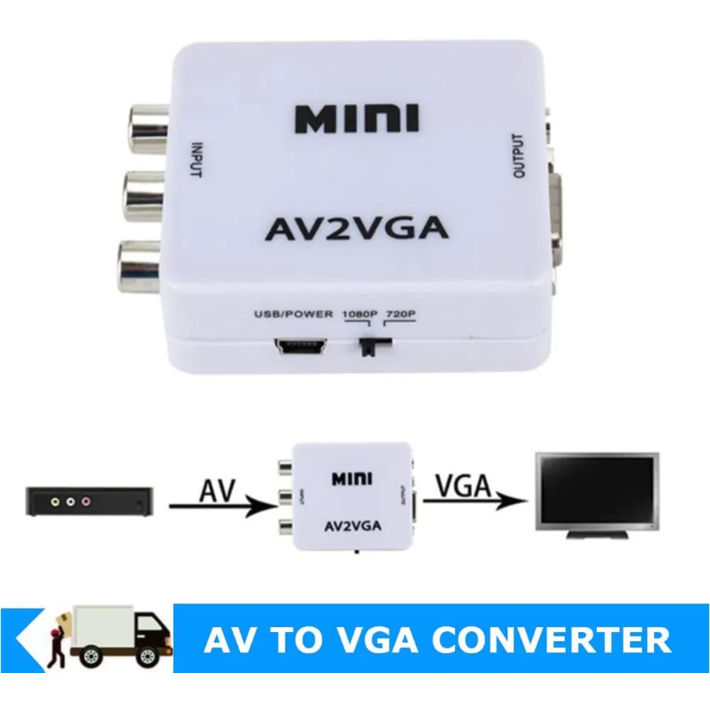 Мини-преобразователь RCA в VGA AV2VGA VGA2AV преобразователь с 3 5 мм аудио видео для ПК на