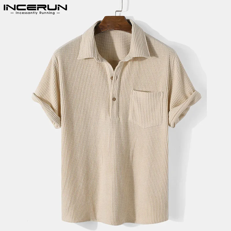 

Summer Men Shirt Turn Down Collar Short Sleeve Solid Color Casual Men Clothing Harajuku Streetwear Pockets 2022 Camisas INCERUN