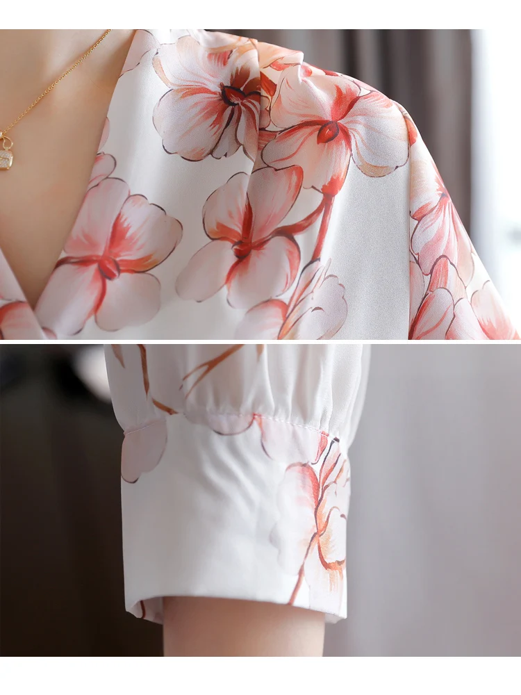 

Blusas Mujer De Moda 2021 Blouse Women V-neck Women Tops Print Chiffon Blouse Shirt Women Blouses Shirts Clothes Blusa D434