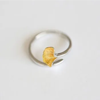 

Korean Small Fresh Ginkgo Leaf Ring Opening Adjustable Index Finger Ring Gold and Silver Color Separation Ring Wholesale Qxr44