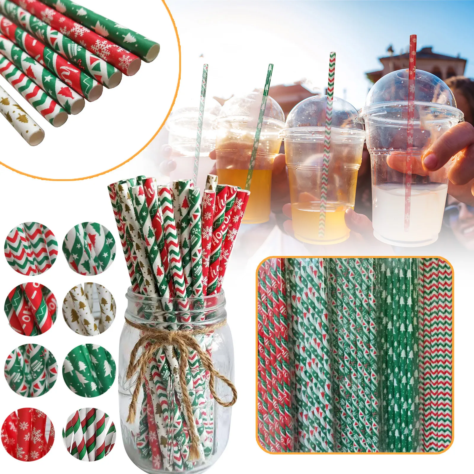 

25pcs Christmas Paper Straws Snowflake Drinking Straw Merry Christmas Decorations for Home 2022 Xmas New Year Party Supplies