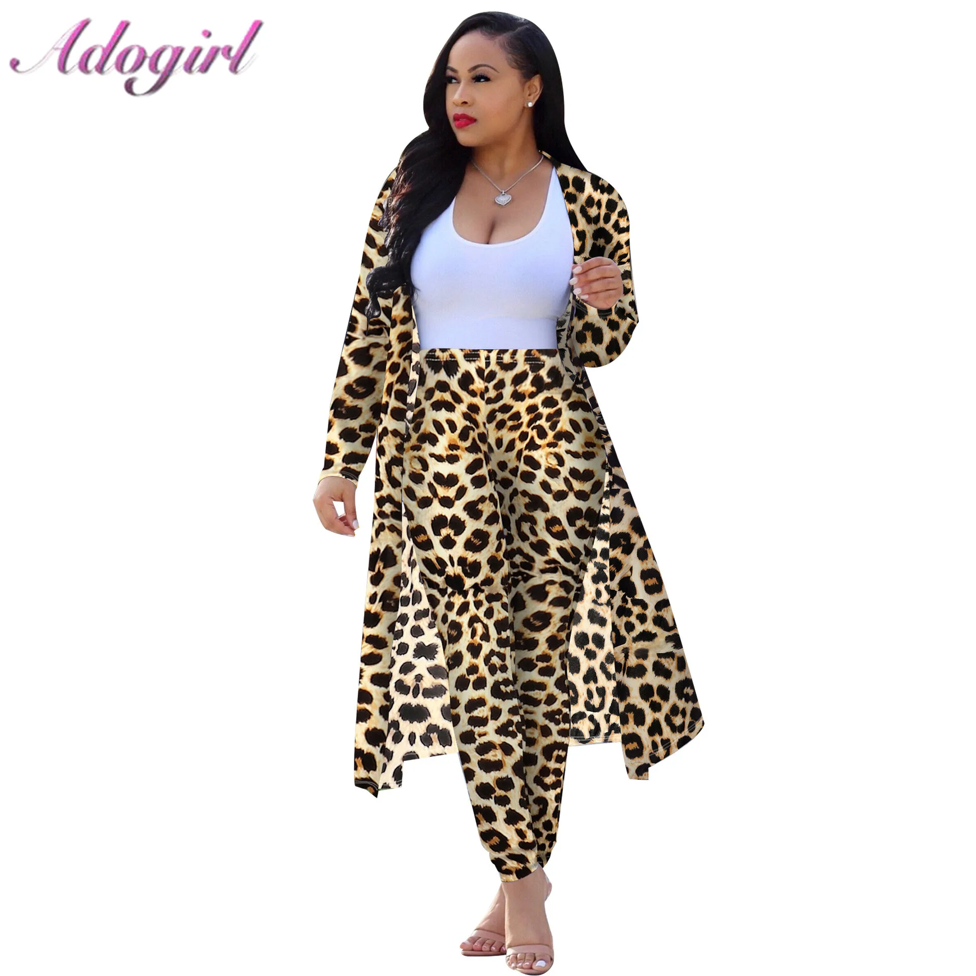 Комплект из двух предметов Женский Повседневный Кардиган с леопардовым принтом
