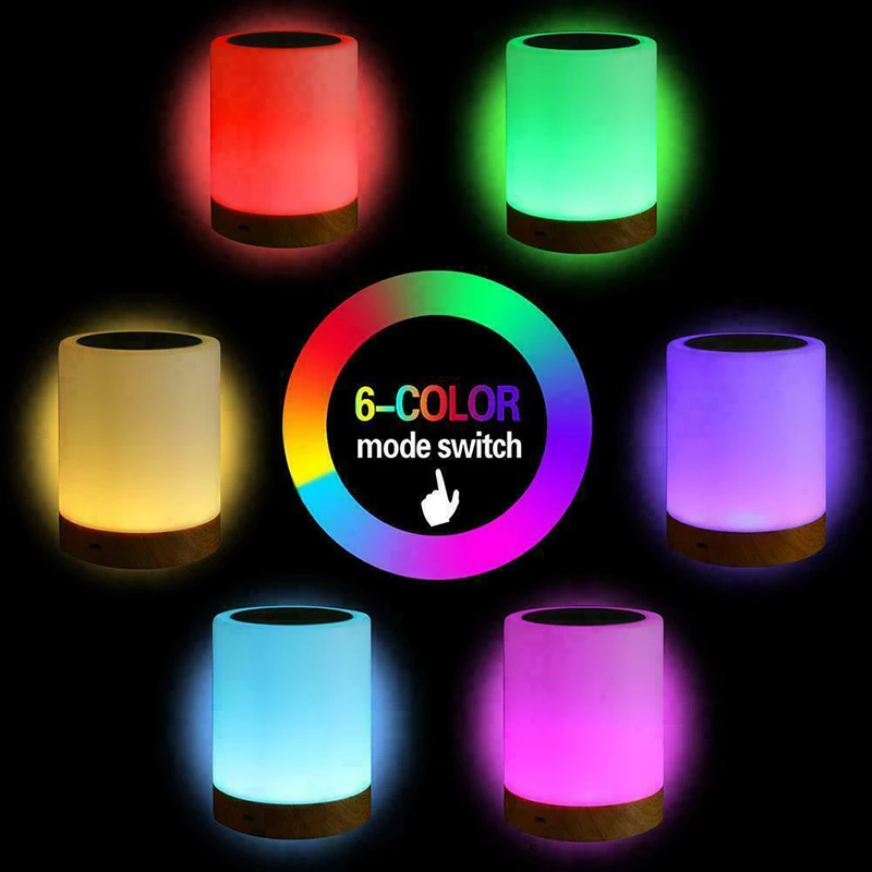1PC Dimmable LED Colorful Creative Wood Grain Charging Night Light Bedside USB Rechargeable RGB Lamps Lights Smart | Автомобили и