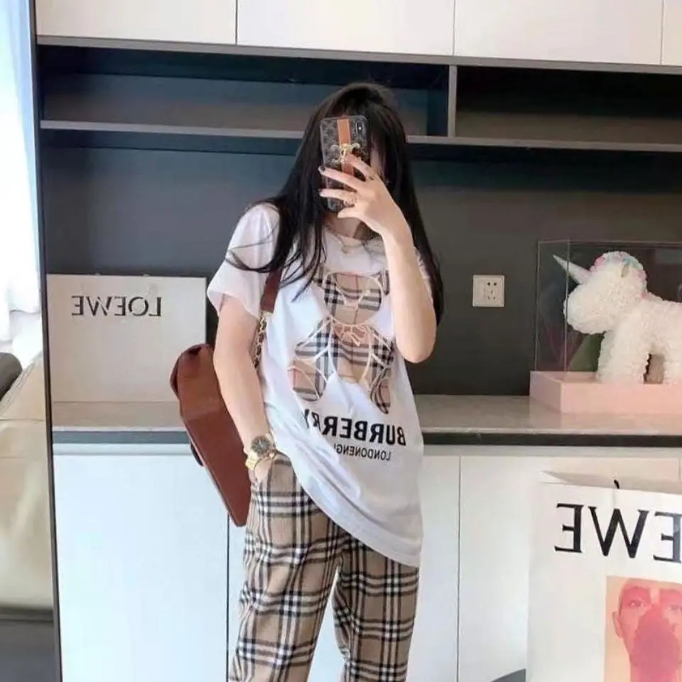 

Women Fashion Tops Brand Bear Printed T-shirt Cotton O-neck Summer Clothes for Couples Casual Kawaii Graphic Tshirts Black Y2k