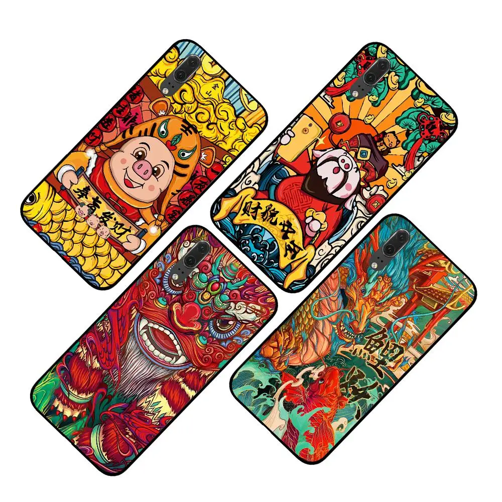 Китайские новогодние картины для Huawei Honor V9 V10 8 9 10 8X 5A 7A 5X Play Lite TPU чехлы телефонов |