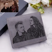 customize engraving picture wallet bifold multi function short zipper pu synthetic leather wallets for men s custom photo purse