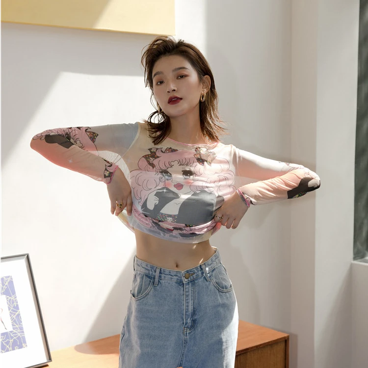 

Kimotimo Ins T Shirt Tops Women 2021 Spring New Design Tees Vintage Beautiful Girl Pattern Print Sun Protection Base T Shirt