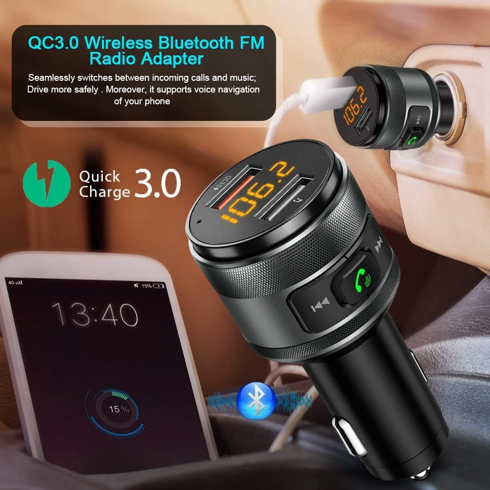 SRUIK Bluetooth fm передатчик QC3.0 автомобильный адаптер с двумя usb портами зарядное