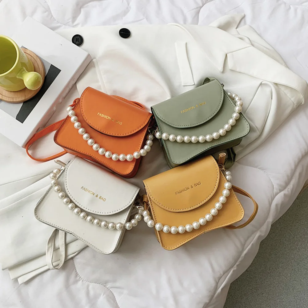 

Fashion Women PU Leather Messenger Bag Ladies Pearl Pure Color Shoulder Bags Design Luxury Hand Bag Female Travel