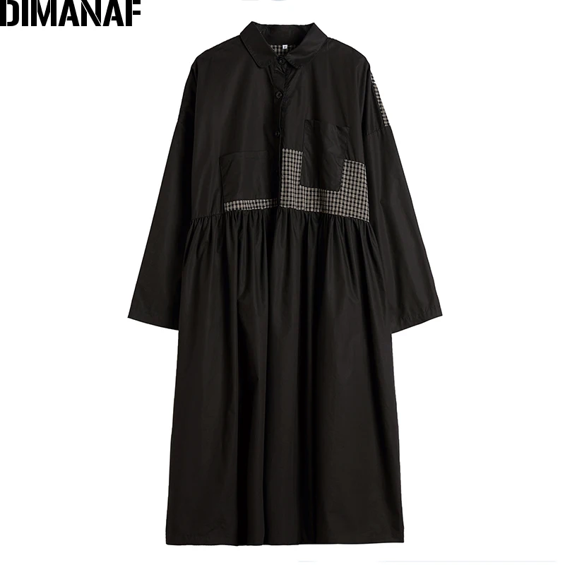 DIMANAF плюс размер зимнее винтажное женское платье свободное Плиссированное