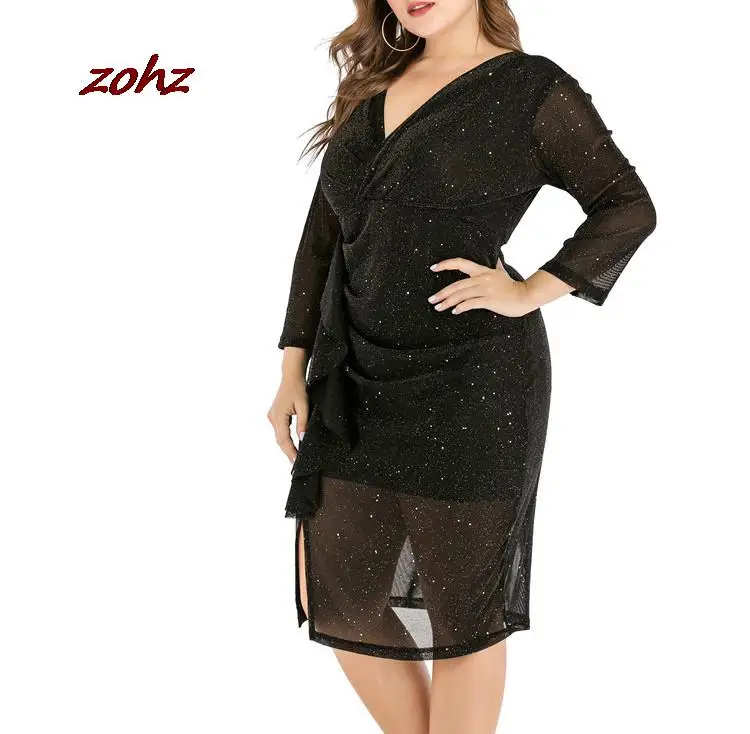 Женское Сетчатое платье-миди с глубоким V-образным вырезом и разрезом - купить по