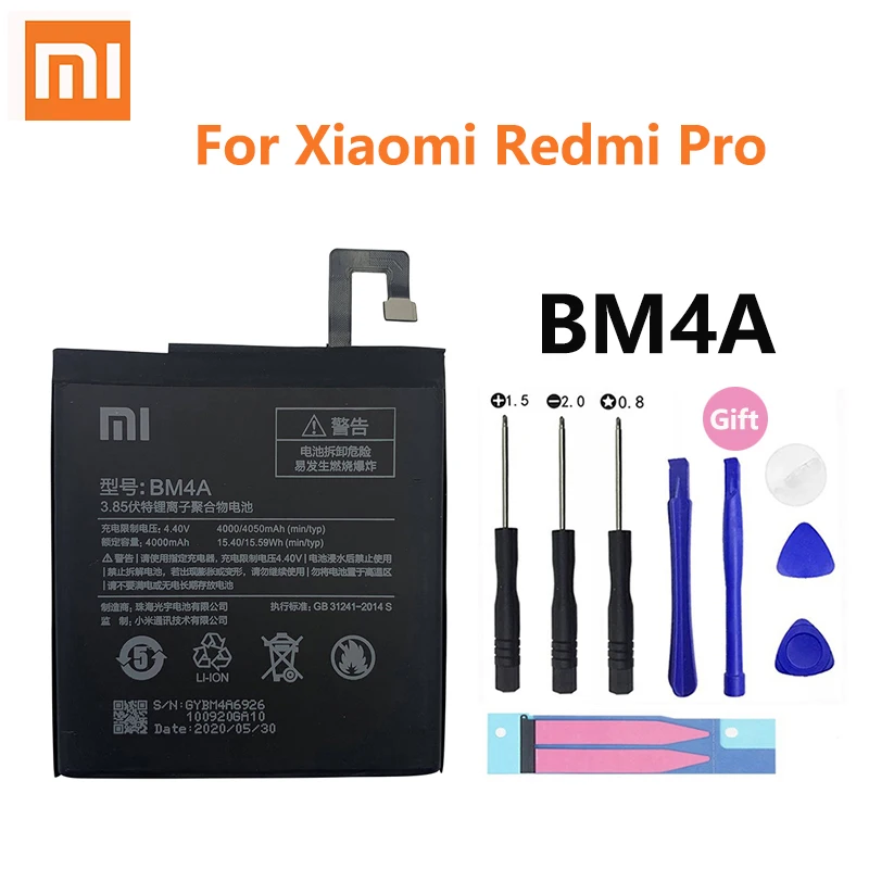 

Xiao Mi Original Phone Battery 4000mAh BM4A Phone Batteries For Xiaomi Hongmi Redmi Pro RedmiPro Battery Free Tools