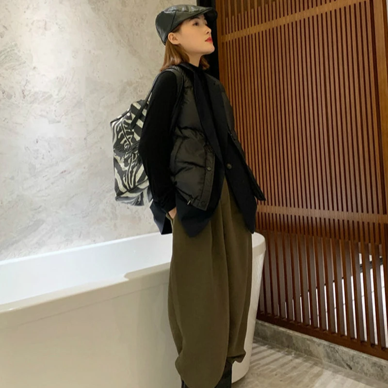 

SOUL OF TIGER Korean Fashion Designer Womens Casual Sleeveless Coats Ladies Warm Loose Winter Down Jackets Padded Vintage Vests
