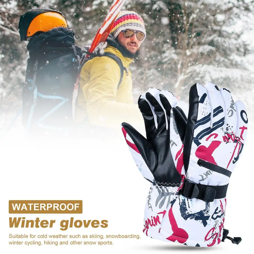 

1 Pair Of Warm Winter Motorcycle Riding Gloves Waterproof Can Touch Screen Men And Women Couples Red And White Pattern