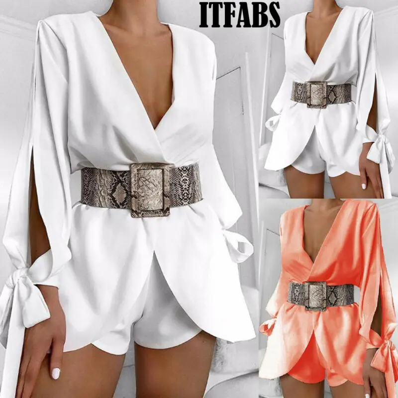 Сексуальный глубокий V шеи крест дамы боди с длинным разрезом рукавом Блузка