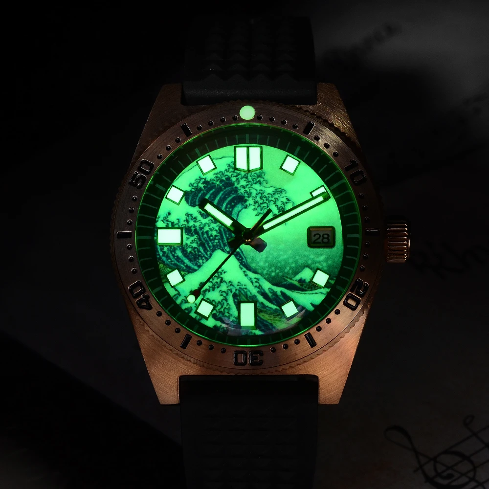 

San Martin 62Mas Diver Watch Full Luminous Surfing Dial Cusn8 Bronze NH35 Mens Mechanical Watches Sapphire 200m Automatic Watch
