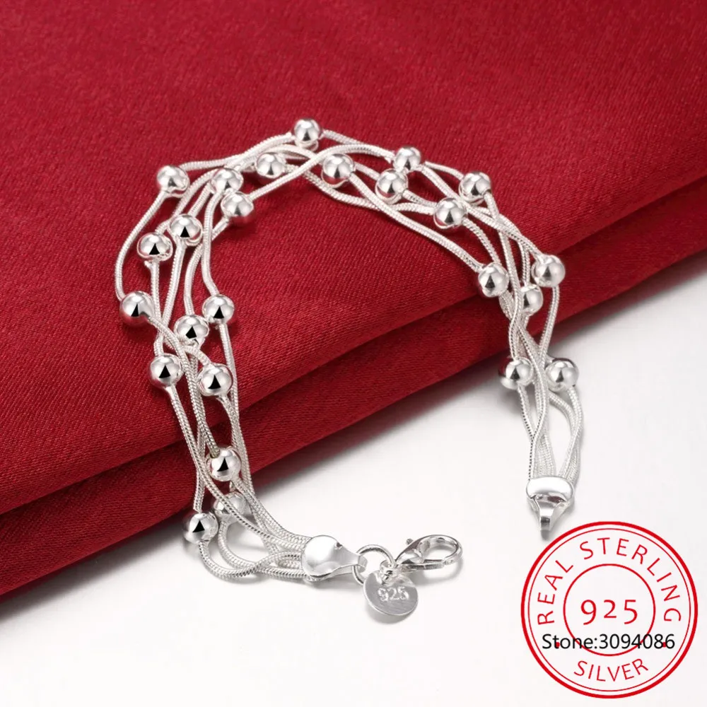 Женский браслет из серебра 925 пробы с бусинами|Гибкие и жесткие браслеты| |