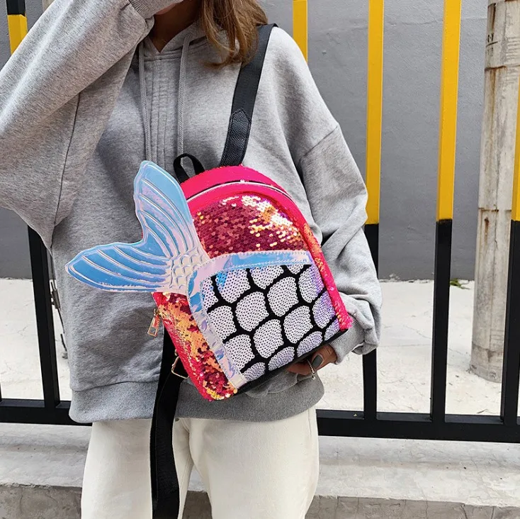 Милый рюкзак с блестками Модный женский школьный русалки дорожная сумка для