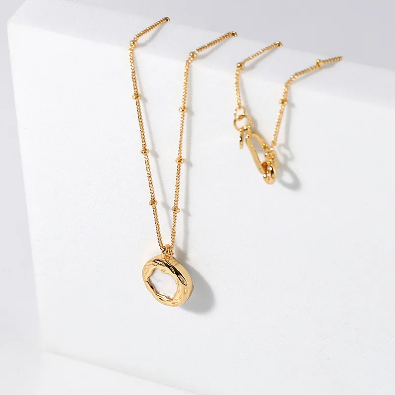 

Trendy Single Baroque Pearl Pendant Necklace Gold Plated Jewelry For Women