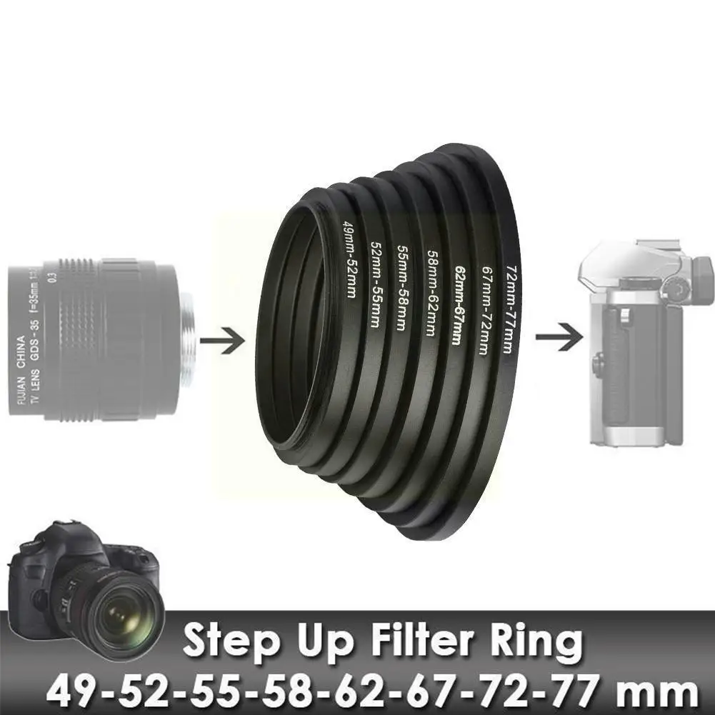 

1 Stks 49-52mm 52-55mm 55-58mm 58-62mm 62- 67mm 67-72mm Lens Step Mount Came 77-82mm Metalen Voor 72-77mm Ring Up Adapter F4a2