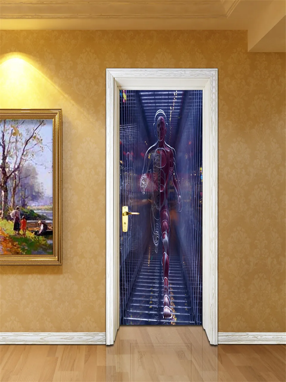 3D дверная наклейка с имитацией трехмерного пространства ПВХ самоклеящаяся