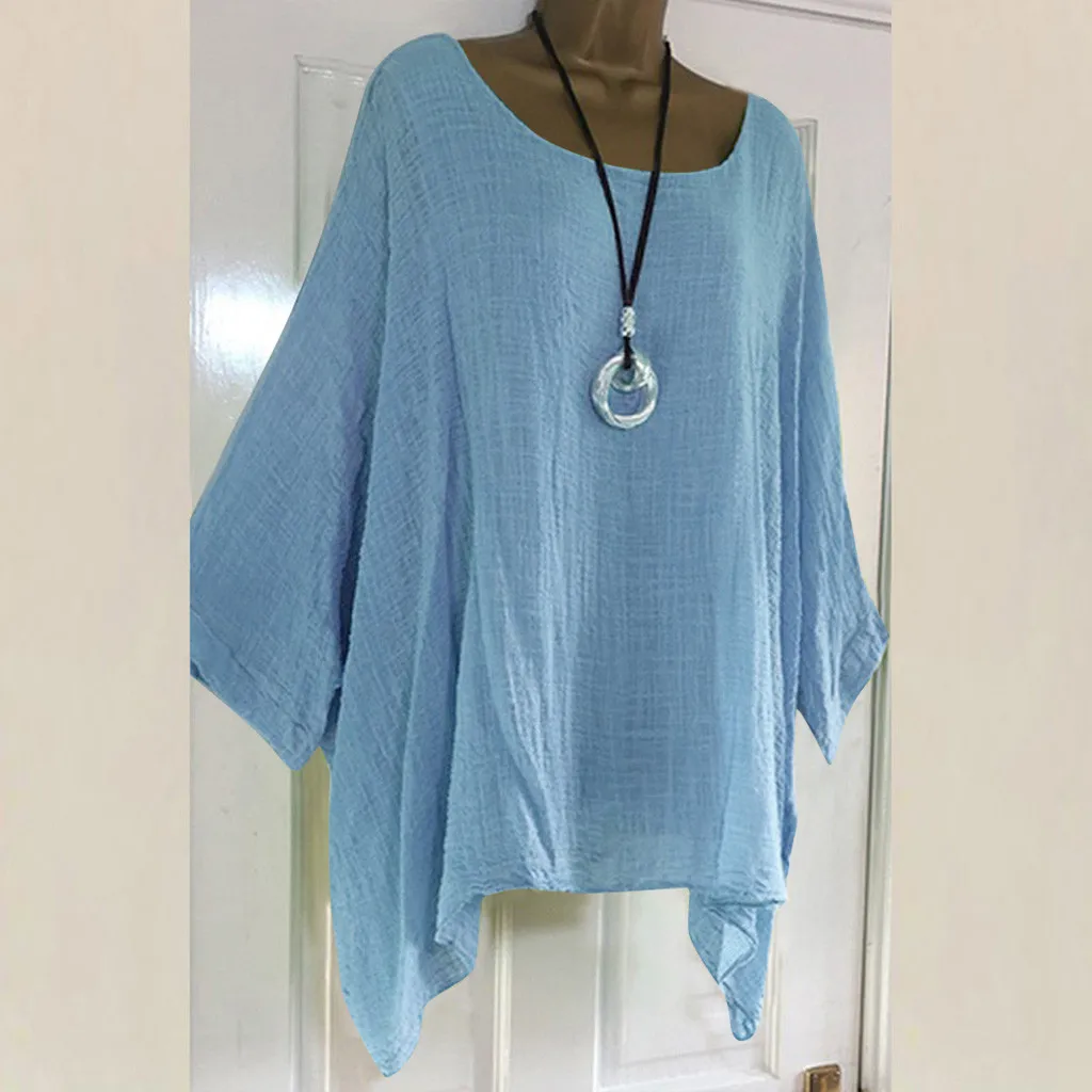 Льняная свободная футболка для женщин однотонные рубашки с длинным рукавом