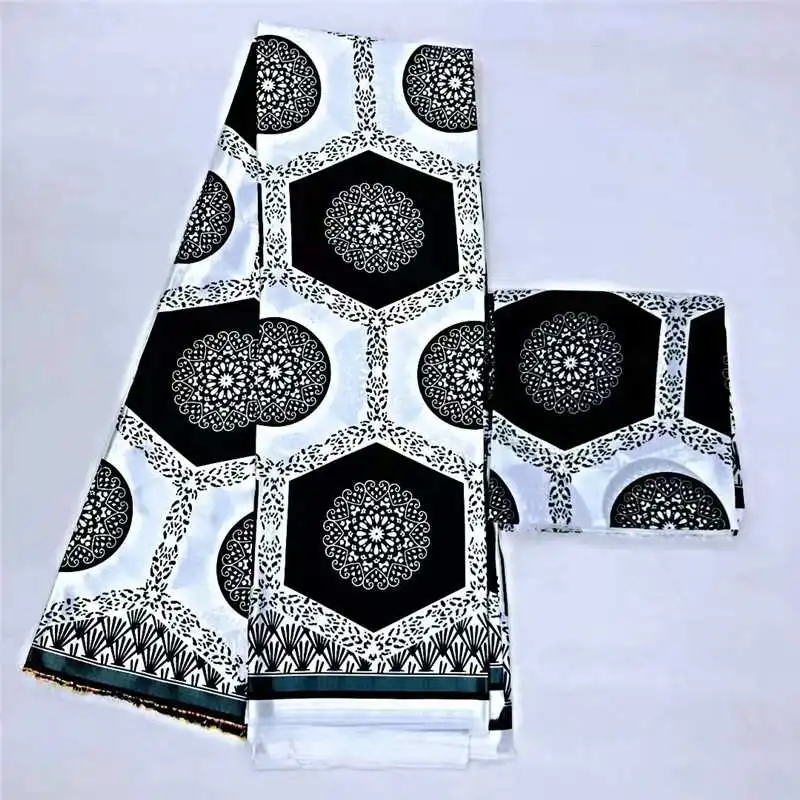 

black and white Nigerian ankara soft print wax prints fabric silk fabrics tissus 2yards chiffion + 4yards modal for dress