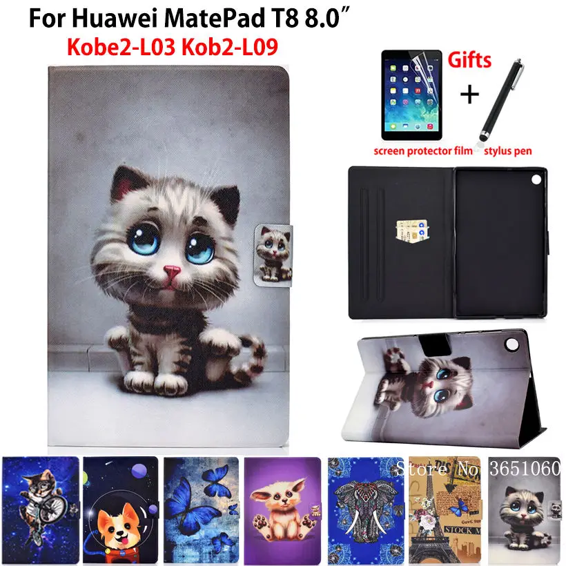

Милый чехол с рисунком для Huawei MatePad T8 8,0, Обложка, искусственная кожа, силиконовый чехол для планшета, чехол из искусственной кожи + подарок