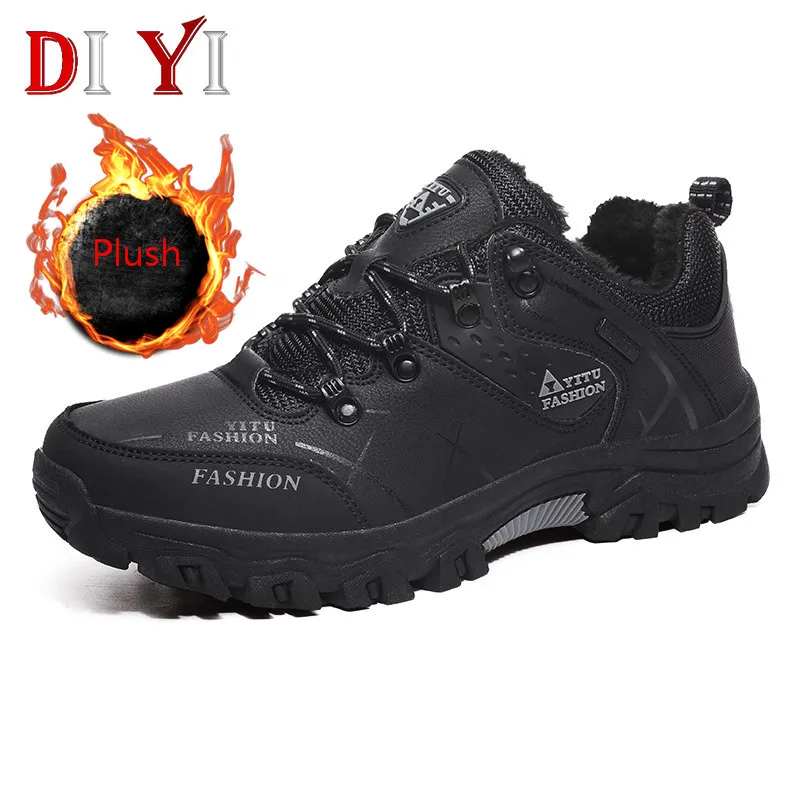 

Brand Men Winter Safety Shoes Outdoor Hiking Men's Boots Waterproof Genuine Leather Boots Male Plush Warm Work Platform Shoes X2