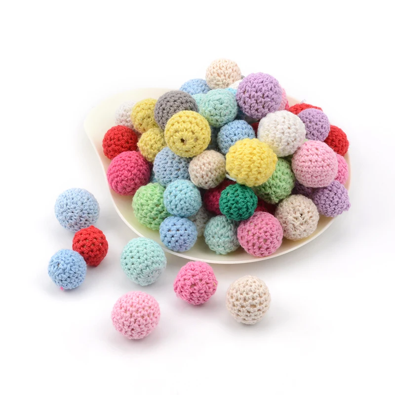 LOFCA-Cuentas de ganchillo de madera de 20mm, abalorios masticables para dentici&oacute;n de beb&eacute;, juguetes para morder, regalos para Baby Shower, 50 Uds.-2