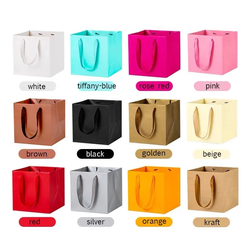 

10 шт./лот бумажная упаковка конфетных цветов Подарочная коробка подарочные пакеты квадратной формы 15*15 20*20 25*25 см