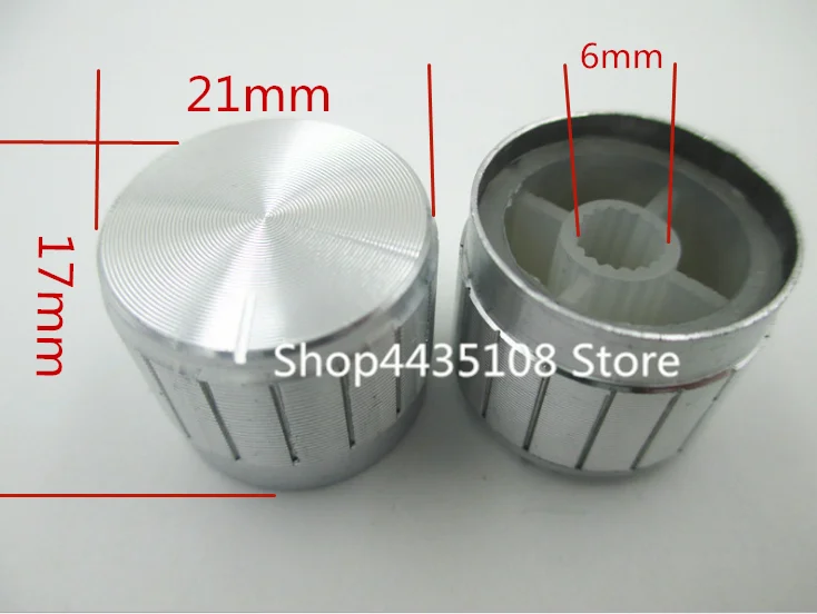 Top-grade aluminum silver workmanship tangent shaft hole 21 * 17MM spend volume potentiometer knob cap  --200pcs/lot