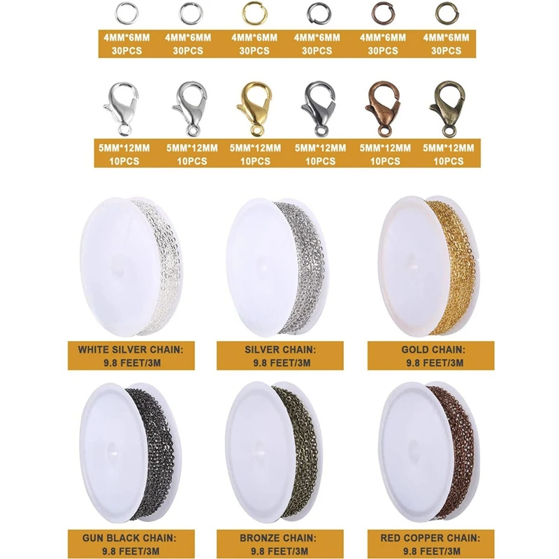 

6-Color Thin Dainty Cable O Chain Necklace with 60Pcs Lobster Claw Clasps and 180Pcs Jump Rings for Jewelry Making