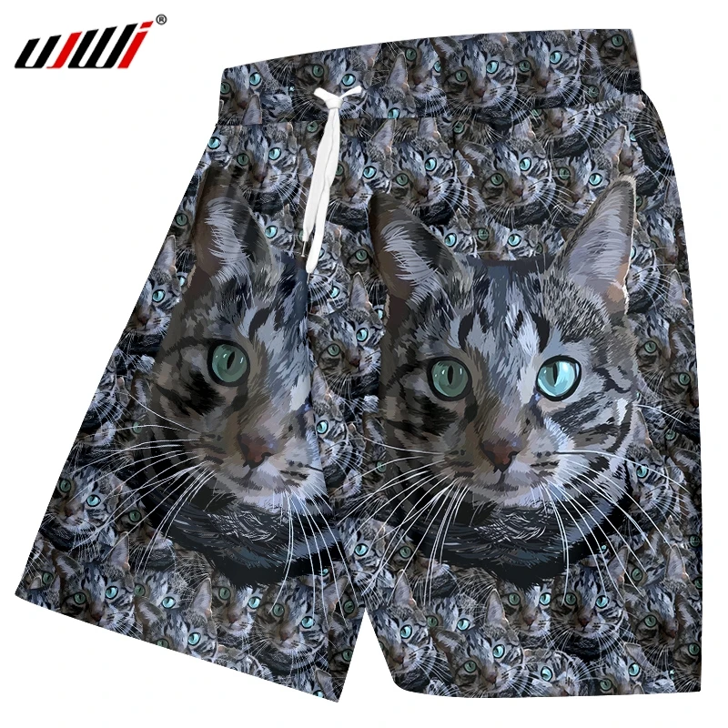 

UJWI 2019 Summer Tops Mens Beach Shorts Print Black Cats cutee 3D Board Shorts Man Hiphop Quick Dry Polyester Boxer Trousers