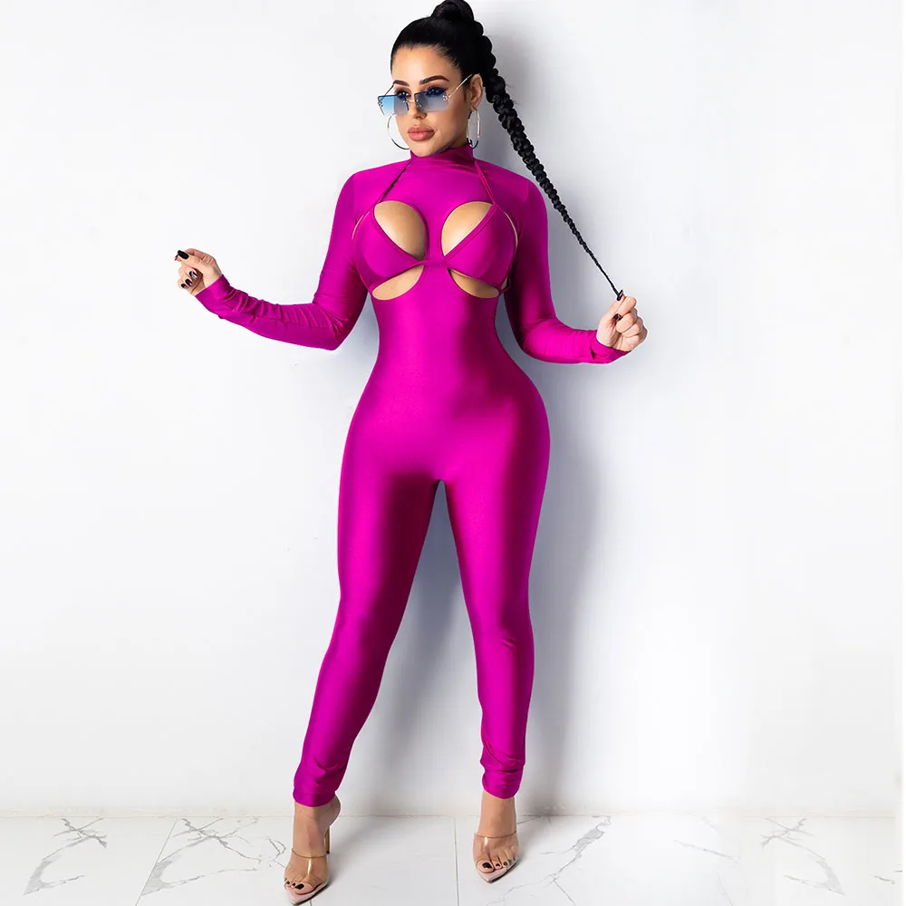 

Sexy Hollow Out Club Jumpsuits for Women Skinny Long Sleeve Jumpsuit Bodycon Rompers Night Party One Piece Overalls Combinaison