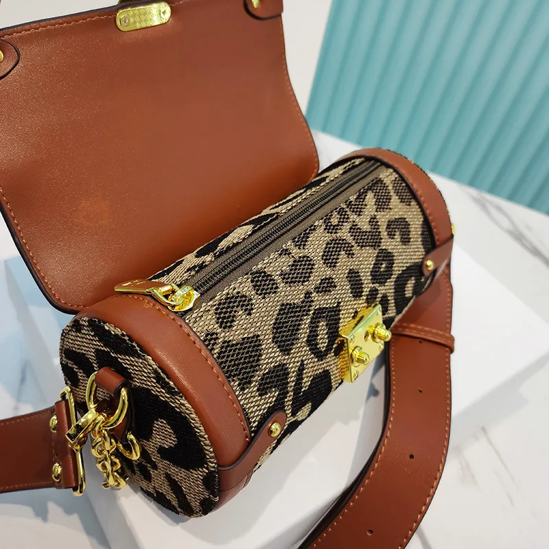 

Real Leather 2021 New Fashion Leopard Print Ladies One-shoulder Messenger Bag Purses and Handbags Luxury Designer Sac Luxe
