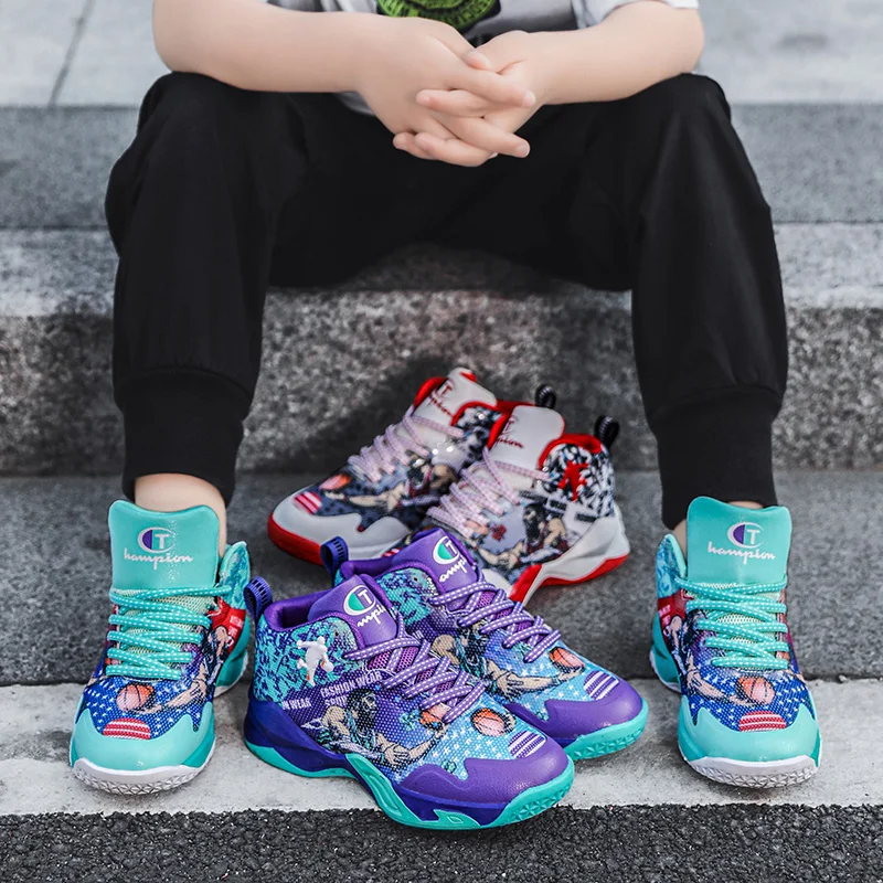 

Высококачественные мягкие Нескользящие Детские кроссовки, Баскетбольная обувь на толстой подошве для мальчиков, детская спортивная обувь ...