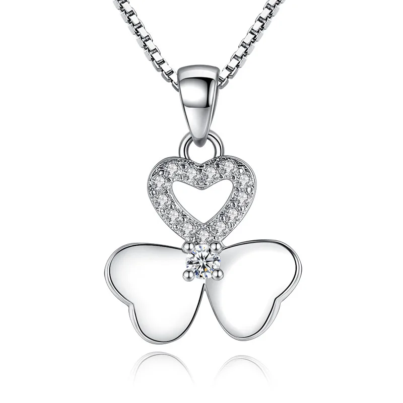 

s925 sterling silver jewelry three heart necklace female fashion pendant long tassel wild clavicle chain simple