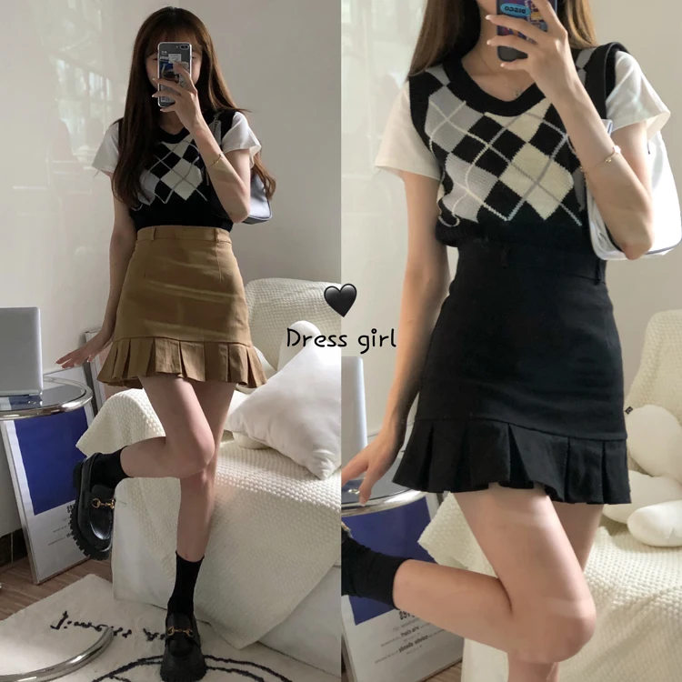 

Half-length skirt women retro spring and summer new high-waist a-line pleated skirt skirts womens black skirt