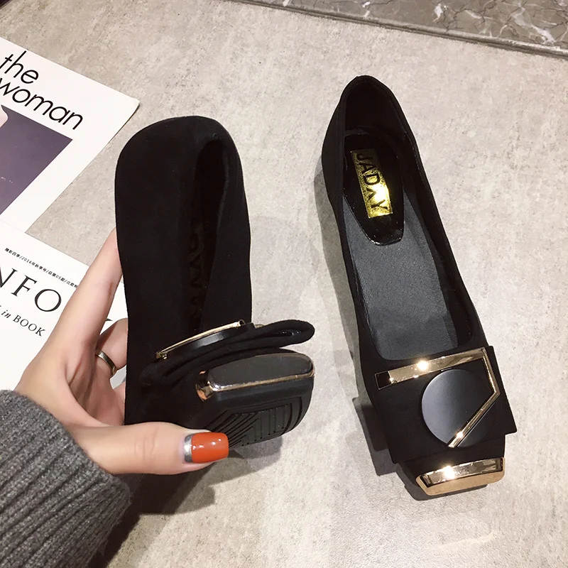 

Square head Metal decoration Women Shoes Buckle Black Platform on Flat Retro Casual Slip On Shoes Girls Elegant Spring U15-82