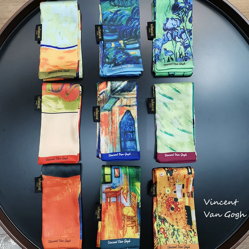 Шелковый саржевый шарф Ван Гога с масляной росписью Женская Косынка облегающая