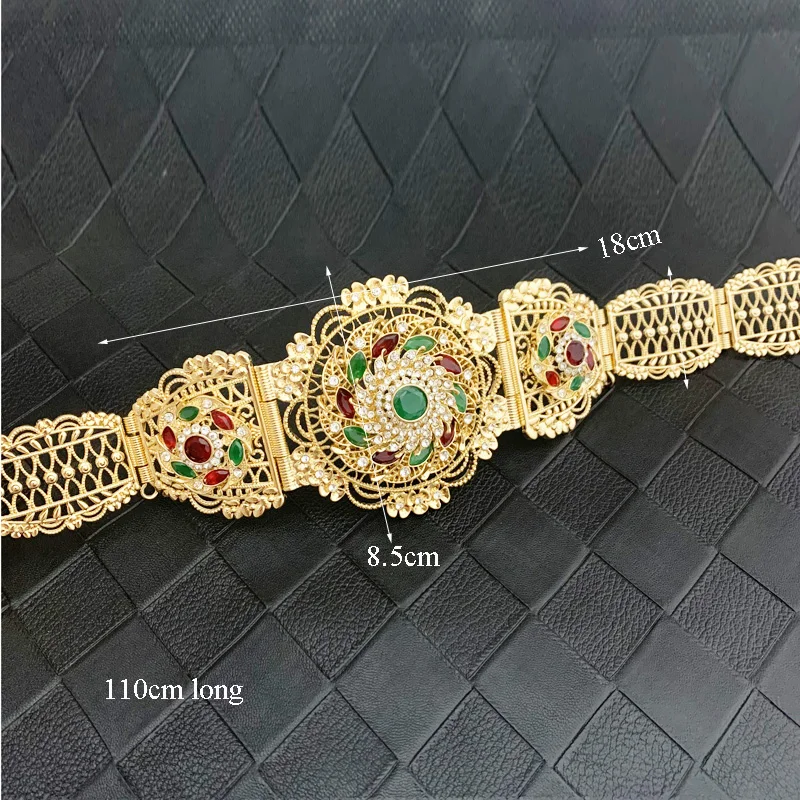 RLOPYA New Chain Belts for Women Luxury Desginer Belts with Rhinestone Morocco Wide Waist Belts for Women  Fashion Gold Belt