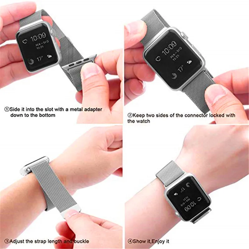 Ремешок для часов, Миланская петля, для девочек; мини-юбка для apple watch группа 4 44/40 мм Нержавеющая сталь браслет ремешок для наручных часов Iwatch серии, версия 1, 2, 3, ремешок 38/42 мм длина браслета Аксессуар