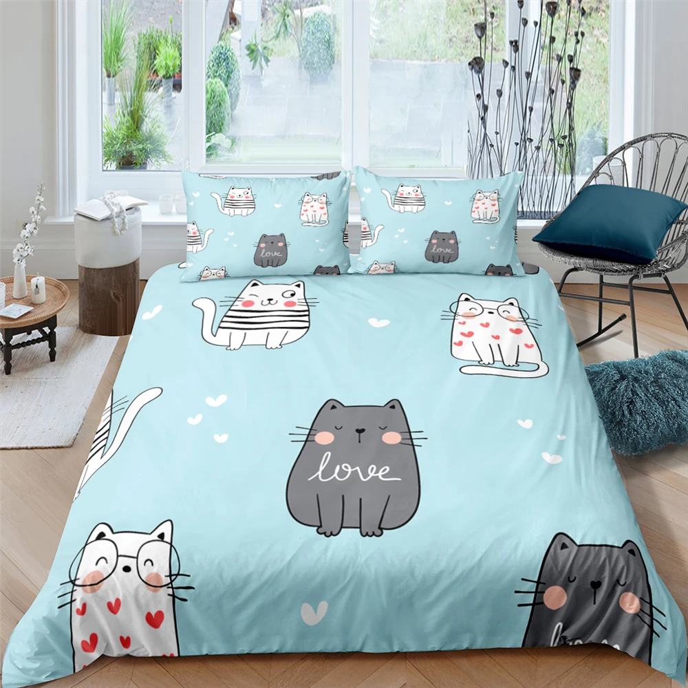 

Cartoon Cat Bedding Set Queen 3D Printed Duvet Cover Bedclothes 2/3pcs Home Textiles Lovely High Quality Puppy Quilt Cover