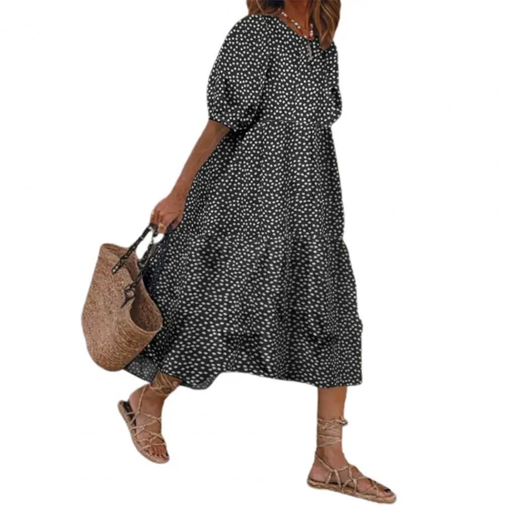 

Casual dresses woman summer 2021 Leisure Puff Sleeve Loose Polka Dot Printing Dress for Outdoor Street wear Black xxxl vestidos